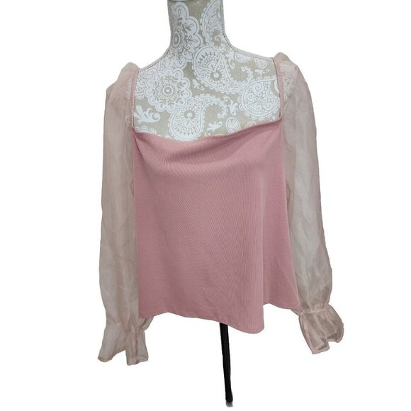 Eloquii Top Pink Ribbed W/Stretch Sheer Long Sleeves Women's 22 24 - Picture 2 of 10